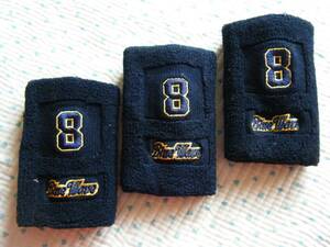 オリックス ブルーウェーブ　ORIX BlueWave　藤井 康雄　リストバンド ３個１セット　紺色　 番号「８」/ロゴ文字刺繍　＠古いモデル