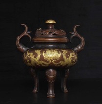 *珍品旧蔵* 明 宣德年製 紫銅 塗金 三足オルゴール 極細工 古美術品 LRF0214_画像1