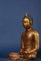  *珍品旧蔵*清代 銅泥金 釈迦牟尼仏 造像 仏像 置物 中國古物 中国古美術 時代物 GH0201_画像9