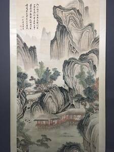 *珍品旧蔵*中国 ・明代画家 唐寅 字：伯虎 山水画 中堂画 手絵画 材質：宣紙 古美術品LRF0226