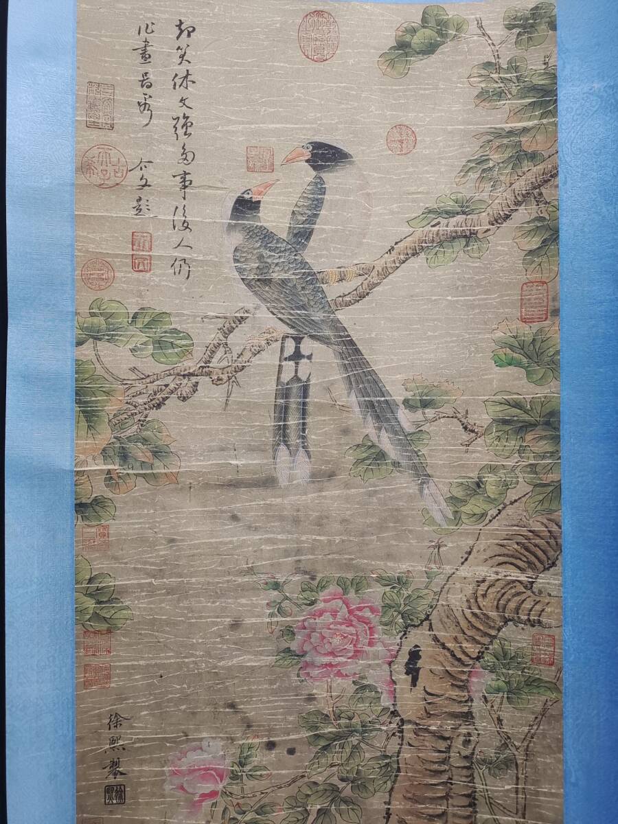 *珍品旧蔵* 中国五代南唐画家 徐熙 手繪作品 花鳥圖 宣紙 水墨畫 掛軸 時代物 極細工 古美術品 Z0227, 美術品, 絵画, 水墨画