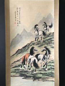 Art hand Auction *珍品旧蔵* 中国近代畫家 徐悲鴻 手繪作品 馬 水墨畫 掛軸 時代物 極細工 古美術品 Z0227, 美術品, 絵画, 水墨画