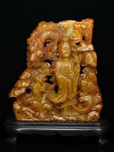 Art hand Auction *Rare item from the past* Chinese Qing Dynasty Shoushan stone sculptor: Yang Yuxuan Shoushan stone Tianhuang stone detailed carving Kannon figurine Chinese antique art GH0202, Beadwork, beads, Natural Stone, Semi-precious stones