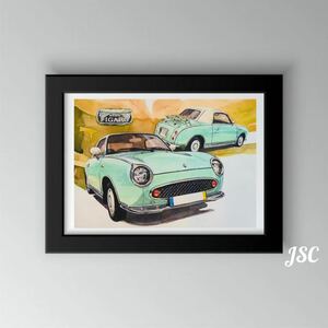 ポスター キャンバス PJ41 NISSAN 日産 FIGARO フィガロ ガレージ 水彩画 アート イラスト インテリア 雑貨 部屋 店舗 オブジェ