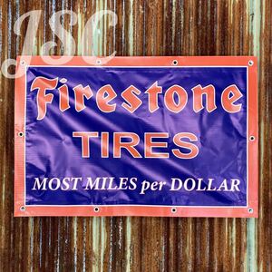 Firestone ファイヤーストーン ビニール バナー アメリカ ハーレー ガレージ 雑貨シボレー フォード 世田谷 旧車 当時 北米 USDM 紫