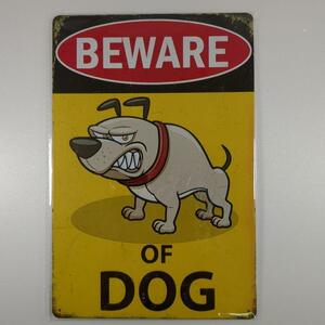ブリキの看板　「犬に気をつけて」　猛犬注意　番犬　防犯　セキュリティ