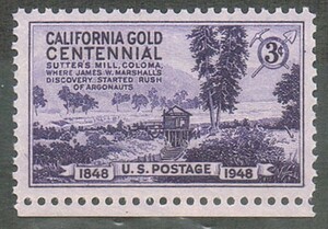  ultimate beautiful goods. stamp [ America ]1948.1.24 issue [ California gold . discovery 100 year ]3c 1 kind . single one-side under side ear paper attaching unused NH