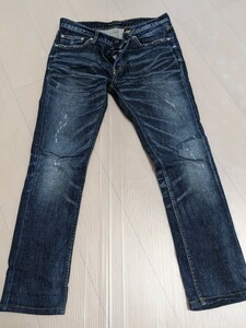 ■LOUNGE LIZARD ラウンジリザード ストレッチ スキニー デニム ジーンズ / 日本製 メンズ / インディゴ USED加工 デニムパンツ size 1