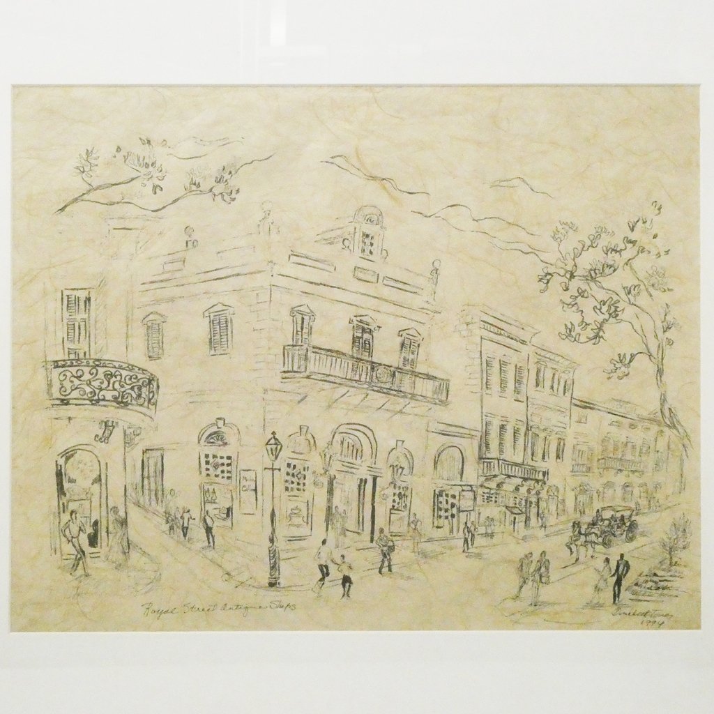 ♯ Foreign artist Royal street antique shop Hand-painted pen drawing Sumi-e Landscape painting Framed Autographed!! Reminiscent of James McNeil Whistler!, artwork, painting, others