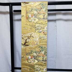 【桐輪】逸品物*美品｛正絹*西陣織*袋帯｝*金箔地*本金箔.900錦.琳派.屏風絵.古典吉祥文様*№4065