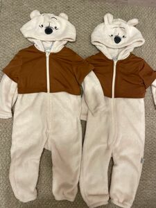 h&m ディズニー　プーさん　双子　pooh 2枚セット　オールインワンスーツ カバーオール