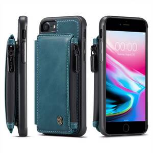 iPhone SE2 leather case iphone SE3 case iphone7 case iPhone 7/8 cover . hook and loop fastener with pocket card storage blue 