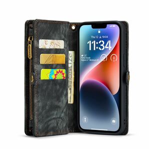iPhone 14 pro max レザーケース アイフォン14 プロ マックス ケース 6.7インチ カバー 手帳型 お財布付き カード収納 C2 ブラックの画像5