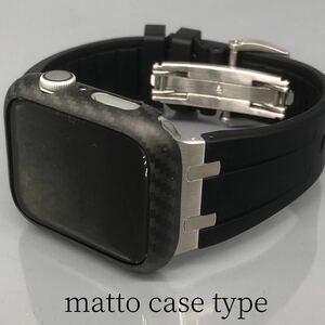 マット カーボン ブラックs★アップルウォッチバンド Carbon カバー　ラバーベルト　Apple Watch ケース　44mm 45mm 49mm ultra ウルトラ