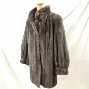 FN11296A【1000円スタート!!】AMERICAN FUR AWARDS 星5 毛皮 ミンク ファー セミロング コート ロングコート グレー F