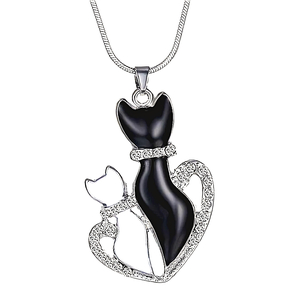  new goods 1 jpy ~* free shipping *. person cup ru cat white black diamond Heart platinum finish 925 silver necklace birthday present travel the first summer consecutive holidays gift domestic sending 