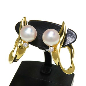 TASAKI/tasaki screw type Akoya pearl 7.4mm diamond 0.03×2ct earrings K18 Gold 7.7g lady's 