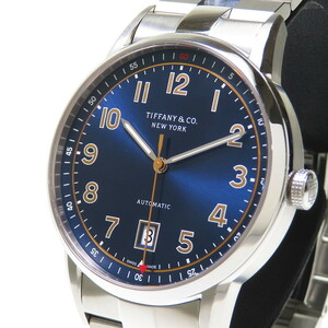 TIFFANY&Co./ Tiffany 34668299 reverse side ske wristwatch stainless steel self-winding watch / AT navy blue men's 