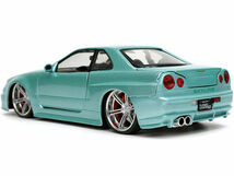 JADA TOYS 1/24 ワイルドスピード ブライアン 日産 スカイライン GT-R R34 2002 ライトブルー F&F 32608 ミニカー_画像4