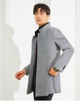 DY-hongw【実寸185 XL程度】希少 新品 北欧 WOOL混◆高級セレブdesigner* 新型ファッションシックでロングツイードコート おしゃれ_画像1