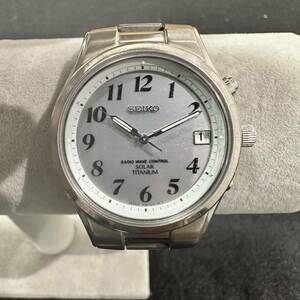 ★☆ SEIKO セイコー 　ソーラー電波時計　TITANIUM チタン 7B22-0AD0 メンズ腕時計　18ｃｍ　稼働 #13762☆★