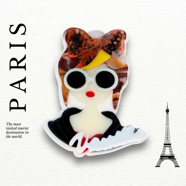 Paris broach パリジェンヌ風 ブローチ ビッグリボンを着けたロックガール