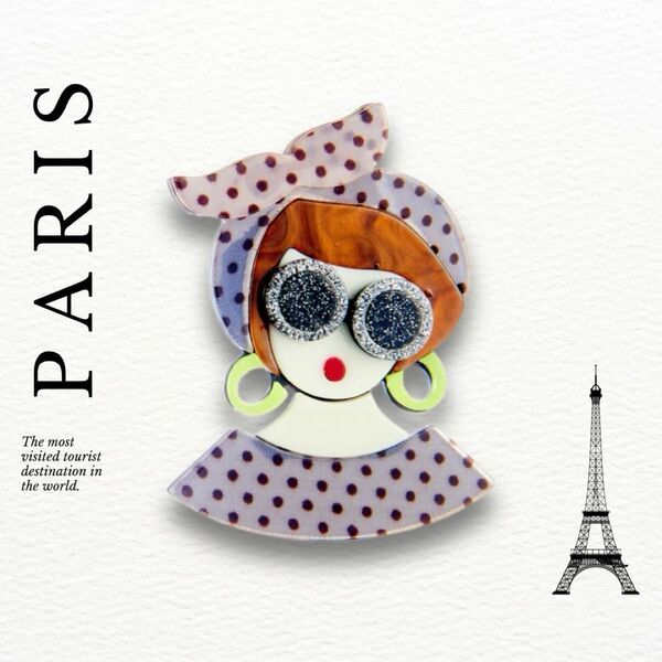 Paris broach パリジェンヌ風 ブローチ ドットリボンの女の子