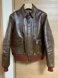 BUZZ RICKSON バズリクソンズ フライトジャケット A-2 Aero leatherエアロレザー台襟なし　赤リブ サイズ38