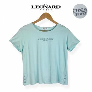 ★激レア★LEONARD SPORT レオナールスポーツ ラインストーンTシャツ サイドボタンスリット ショート丈 レディース ミントブルー 42 L 半袖