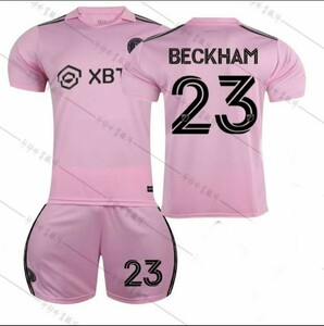 上下 レプリカ BECKHAM 23-24マイアミホーム国際米大リーグサッカーユニフォームセット大人ユニフォーム 2XL 背番号23 3本ライン ベッカム