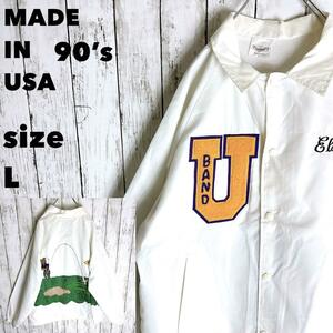 90s【USA製】コーチジャケット ナイロン L 刺繍ワッペン ヴィンテージ古着