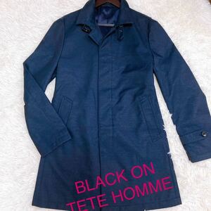 【飽きない定番のデザイン】BLACK ON TETE HOMME ブラックオンテットオム　ステンカラーコート　比翼仕立　ビジネス　紺　ネイビー　美品