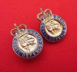 戦前イギリス・民間防衛隊徽章（カフスボタン？２個　British CIVIL DEFENSE SERVICE CORPS PIN Crown with Lion　イギリス軍WW2ロンドン