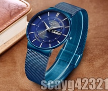 目玉◎【日本未発売品】最落なし【LIGE】最新モデル 腕時計 Luxury Reloj Hombre Quartz ブルー オマージュwatch_画像6