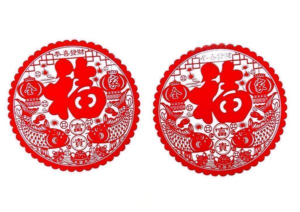 《中国*春聯》吉祥!迎春「春節」(旧正月)飾り*『対聯』(左右)2セット*「剪紙」(福&鯉)フェルト素材(中小型)赤色(新品)①★丈夫で便利
