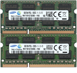 【DDR3 8GBx2枚 合計16GB ノートPC用】＜動作確認済＞SAMSUNG 低電圧 1.35V DDR3L-1600 (PC3L-12800S) M471B1G73DB0-YK0 2枚【中古】H981