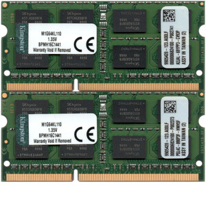 【DDR3 8GBx2枚 合計16GB ノートPC用】＜動作確認済＞Kingston 低電圧 1.35V DDR3L-1600 (PC3L-12800S) M1G64KL110 2枚【中古】H971