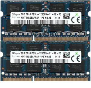 【DDR3 8GBx2枚 合計16GB ノートPC用】＜動作確認済＞SK hynix 低電圧 1.35V DDR3L-1600 (PC3L-12800S) HMT41GS6AFR8A-PB 2枚【中古】H985