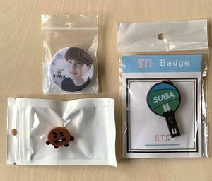 BTS シュガ SUGA スマホグリップとファンライト形ピンバッジとBT21 シュキ SHOOKYのピンバッジの3点セット 未使用 ⑤