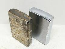 D12-36.93　ZIPPO/ジッポー　オイルライター　#200/虎彫金　クローム/銀メッキ　2点まとめ【中古品】_画像6