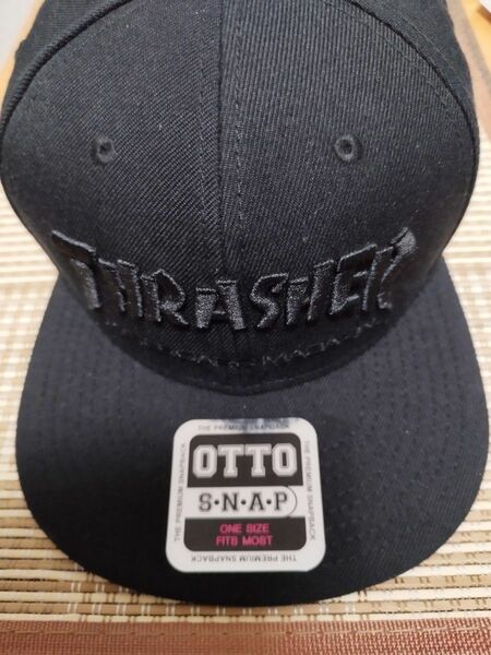 THRASHER（スラッシャー）OTTO CAP 　フラットバイザー キャップ 帽子 黒