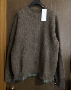 4新品 sacai サカイ メンズ モヘア ブレンド ニット 切り替え セーター 22AW size 4 XL 長袖 ドローコード ブラウン