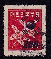 78 韓国【使用済】＜「1951（普通）戦時加刷切手・1次 #135A 200wn/15wn」＞