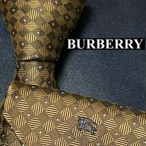 完売品 BURBERRY バーバリー 極美品 メンズ ネクタイ シルク ノバチェック 刺繍 ジャガード ホースロゴ ドット スクエア ゴールド 金_画像1