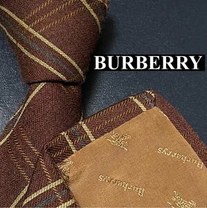 完売品 BURBERRY バーバリー 極美品 メンズ ネクタイ シルク ウール ノバチェック 刺繍 ジャガード ホースロゴ ブラウン 茶