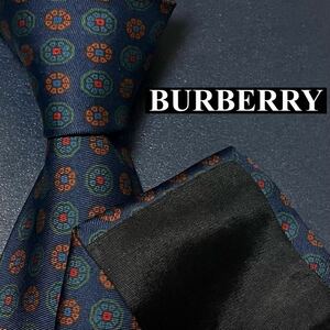 完売品 BURBERRY バーバリー 極美品 メンズ ネクタイ シルク 花柄 フラワー 刺繍 ジャガード ネイビー スーツ 紳士服