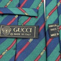 極美品 GUCCI グッチ ネクタイ シルク ジャガード 刺繍 インターロックG ストライプ ワンポイント スーツ ビジネス メンズ グリーン 緑_画像4