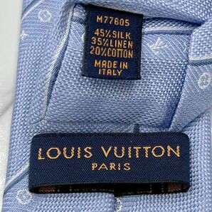 極美品 LOUIS VUITTON ルイヴィトン ネクタイ 現行 シルク モノグラム 刺繍 ジャガード LV柄 メンズ ビジネス ライトブルー 水色の画像4