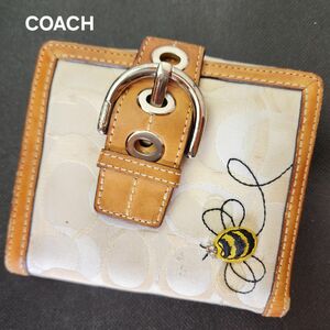 コーチの財布　　蜂の刺繍付き COACH折りたたみ財布