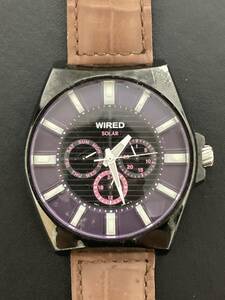 SEIKO セイコー WIRED ワイアード　メンズ腕時計　革ベルト　ソーラー　黒 紫　V14J-0BD0 非稼働 現状品 写真参照